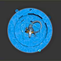 Blue Reptile Figurine in Dynamic Pose with Water Splash and Yellow Accents