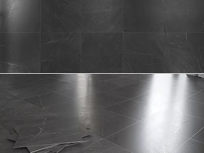 Polished Gray Tile Components Stacked On Floor With Matching Wall Tiles In Modern Space 3d model