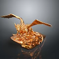 Golden Dragon Mythical Creature Sculpture With Spread Wings On Rocky Base