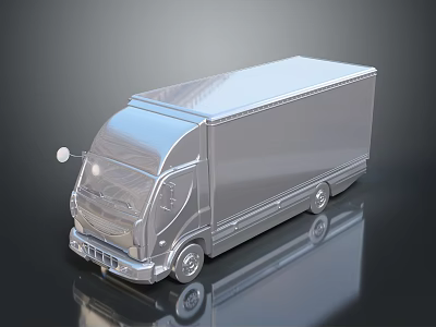 Shiny Silver Box Truck 3D Model With Smooth Metallic Surface And Reflective Finish 3d model