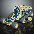 Blue and Yellow Mechanical Building Blocks Tracked Vehicle with Detailed Structure