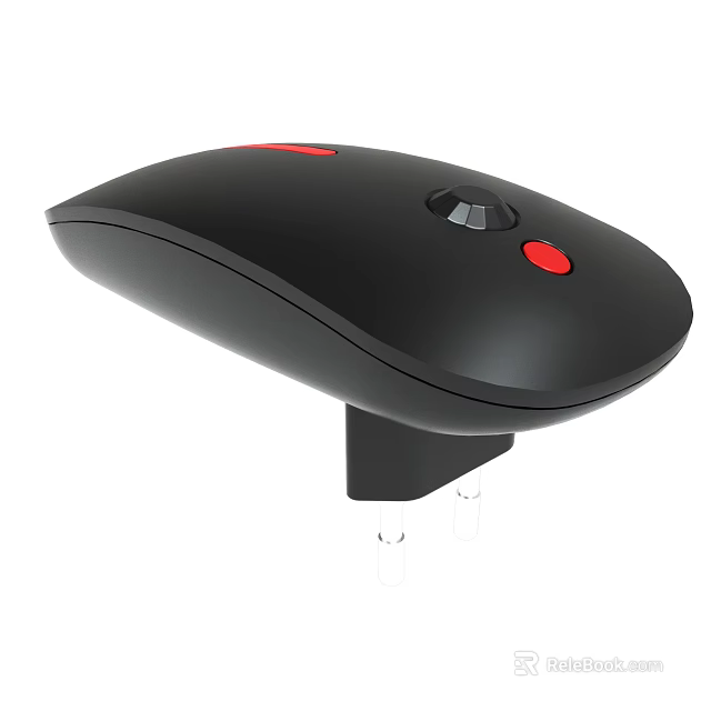 Ergonomic Black Wireless Mouse With Red Buttons And Charging Dock Stand 3d model