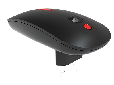 Ergonomic Black Wireless Mouse With Red Buttons And Charging Dock Stand 3d model