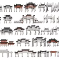 Chinese Traditional Memorial Archways In Various Styles With Red Gray Designs And Carved Details