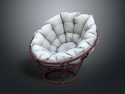 Modern Single Sofa with Puffy White Cushions and Red Metal Frame Design 3d model
