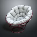 Modern Single Sofa with Puffy White Cushions and Red Metal Frame Design