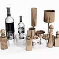 Elegant Wine Bottles And Glasses With Glass Metal Decorative Vessels On