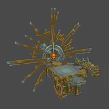 Cartoon Scene With Golden Mechanical Structure Glowing Orb Gears And Console Platform 3d model