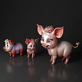 Cute Pink Pig Figurines In Different Sizes With Adorable Expressions And Shiny Finish