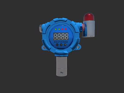 Industrial Gas Detector With Blue Casing Digital Display LED Indicators And Red Alarm Light 3d model