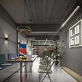 Modern Restaurant Interior Featuring Open Kitchen Long Concrete Bar Counter Stools Pendant Lights And Plants