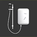 Compact White Electric Water Heater with Showerhead Control Knob and Hose