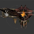 Fantasy Water Transport Ship with Skeleton Horns and Tattered Sails Design