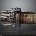 Industrial Cylindrical Equipment With Complex Metal Pipes Mechanical Components And Rusty Surface