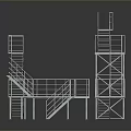 Industrial Metal Frame Platform Structure With Staircases Railings And Transparent Purple Flooring