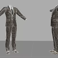 Checkered Suit Set With Matching Pants Tie And Shoes In Two Poses