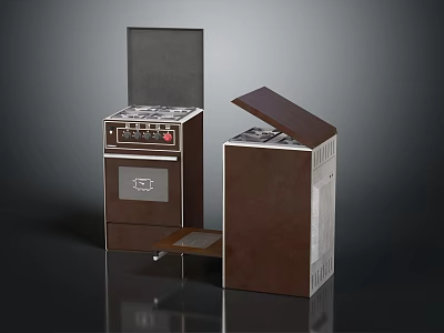 Retro Brown Electric Appliances With Stove Top Oven Compartment And Open Lid 3d model