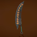Fantasy Scimitar Weapon With Black Blade Orange Runes Green Hilt And Decorative Patterns