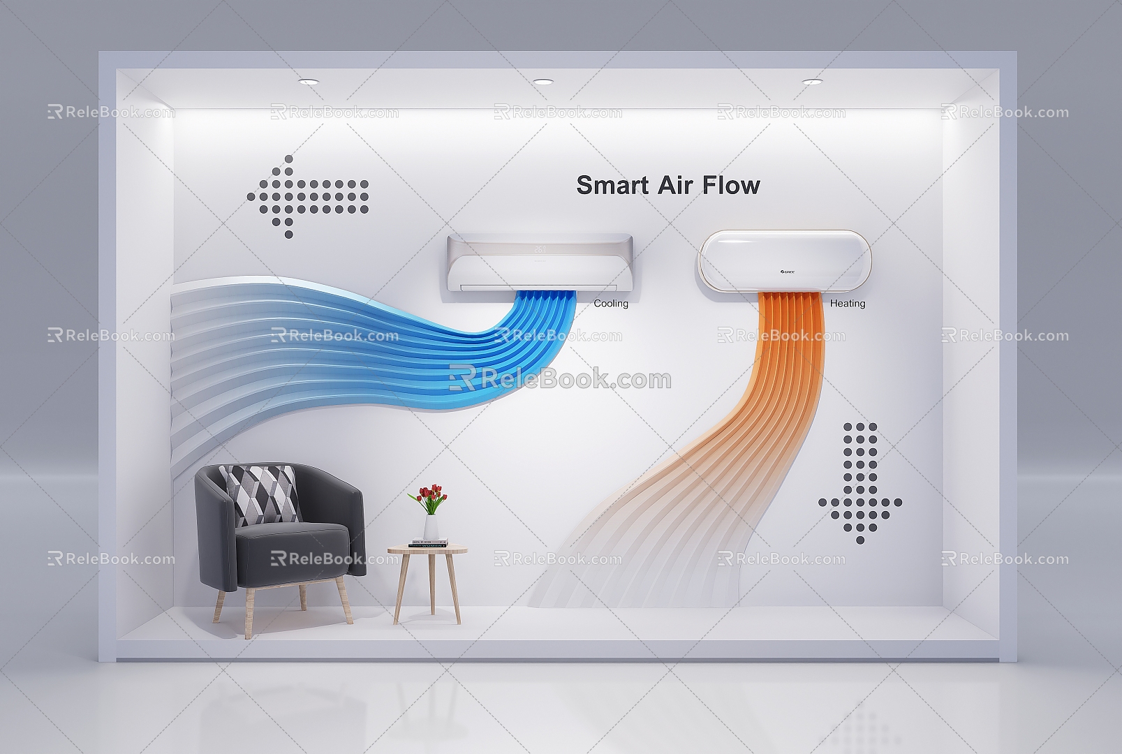 Air conditioning, heating and cooling, blowing, home appliances, display, home appliances, window, air conditioner, hang-up, net red space, net red cabinet, Gree air conditioner 3d model