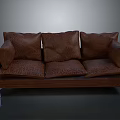 Brown Leather Three Seater Sofa With Wooden Frame And Metal Legs