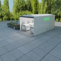 Solar Powered EV Charging Station With Green Trees And Parking Area