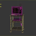 Old Style Computer Monitor On Wheeled Cart With Lower Shelf Equipment