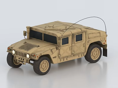 Khaki Military Style Off Road Utility Vehicle Featuring Roof Antenna And Four Wheel Drive 3d model