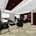 Modern Office Interior Space With Sofa Desk Windows And Decorative Paintings 3d model