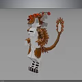 3D Dragon Sculpture With White Body Red Floral Decorations And Beaded Tail