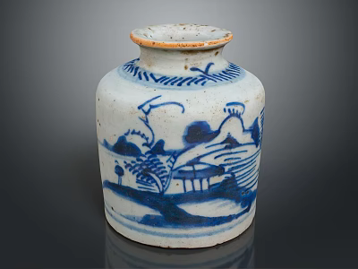Traditional Blue And White Porcelain Vase Sculptural Carving With Landscape Patterns And Bird Design 3d model