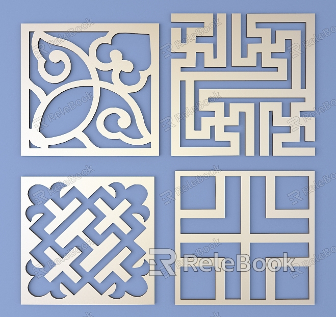 Metal Carved Square Carved Traditional Pattern Lattice Carved Pattern model