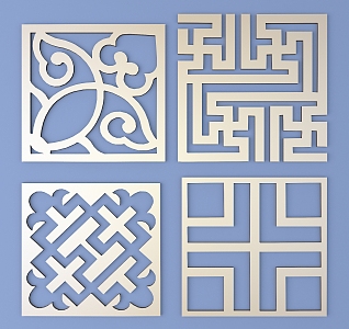 Metal Carved Square Carved Traditional Pattern Lattice Carved Pattern 3d model