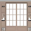 Elegant Interior Sliding Doors With Patterned Glass And Side Display Cabinets 3d model