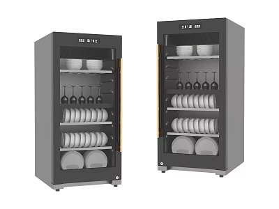 Two Black Kitchen Sterilizer Units Storing Bowls Wine Glasses And Plates 3d model