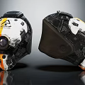 Futuristic Helmet Design Featuring Mechanical Details White Orange Color And Dual View