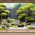 Japanese-style Courtyard Landscape Stone Stone Set Stone Plant Landscape Pine Pohan Pine Landscape Tree 3d model