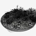 Round Container With Various Green Succulents Pebbles And Twigs Arrangement