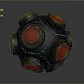 Black Sphere Weapon with Red Circular Components and Metallic Design Features 3d model