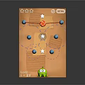 Brown Cardboard Box Game Scene With Green Monster Stars Arrows And Light Bulb