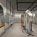 Modern Clothing Store Interior With Fashion Apparel Hanging Racks Mannequins Wooden Shelves And Plants