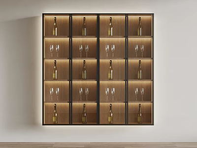Modern Wine Cabinet Design With Wine Bottles And Wine Glasses In Organized Compartments 3d model