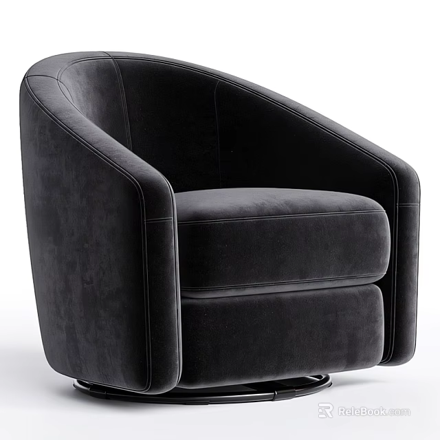 Modern Black Velvet Swivel Armchair With Comfortable Seat And Smooth Wheels 3d model 