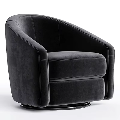 Modern Black Velvet Swivel Armchair With Comfortable Seat And Smooth Wheels 3d model