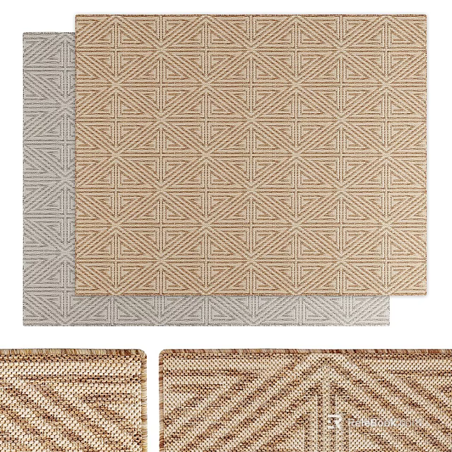 Geometric Pattern Square Rug In Neutral Tones With Woven Texture For Home Decor 3d model 