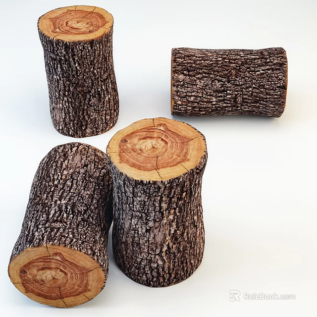 Rustic Stone And Wood Decorative Logs With Natural Texture And Organic Shapes 3d model 