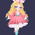 Cartoon Girl With Long Blonde Hair In Pink Dress And Unicorn Plush On Head