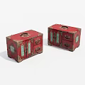 Vintage Red Traditional Carved Wooden Cabinets With Ornate Details And Drawers