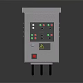 Industrial Control Panel with Multiple Colored Buttons Red Emergency Button and Black Connecting Tubes 3d model