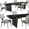 Modern Minimalist Dining Table Set With Black Tabletop And Gray Upholstered Chairs 3d model