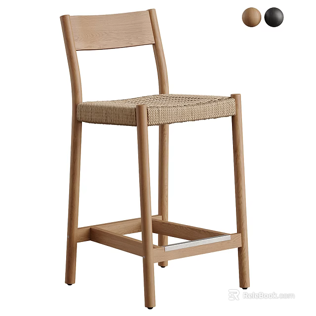 Wooden Bar Stool With Woven Seat And Backrest For Modern Home Kitchen 3d model 